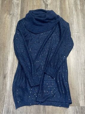 Soft Surroundings Women's M Blue Sequin Turtleneck Pullover Sweater